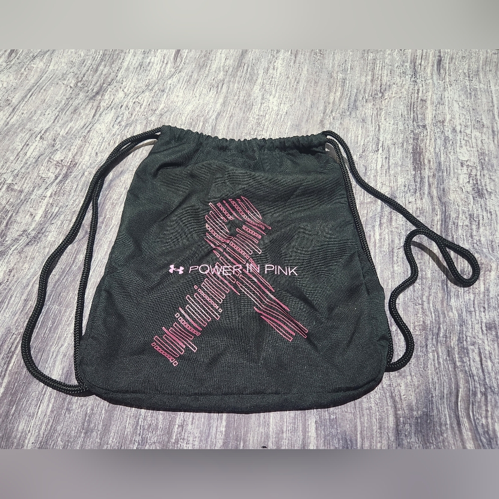 Under‎ Armour Black & Pink  Drawstring Bag Power in Pink - Go Fight Cure